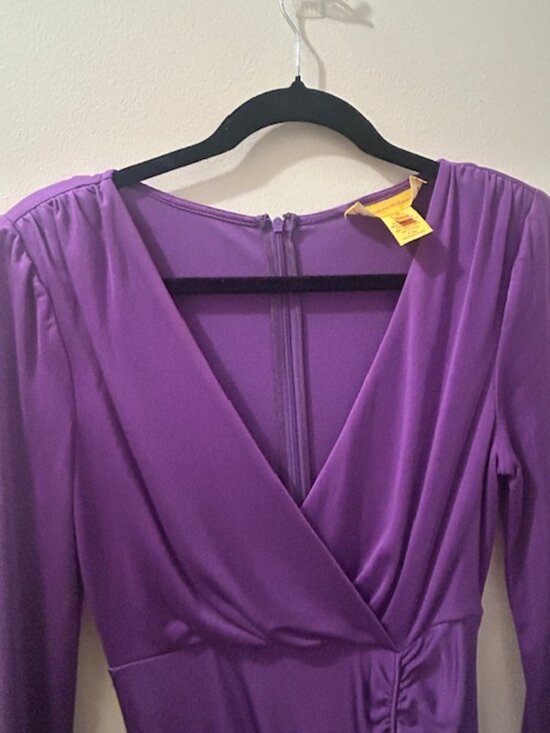 Catherine Malandrino Lush Purple Ruched V Neck Bodycon Silk Nylon Dress - Picture 4 of 16